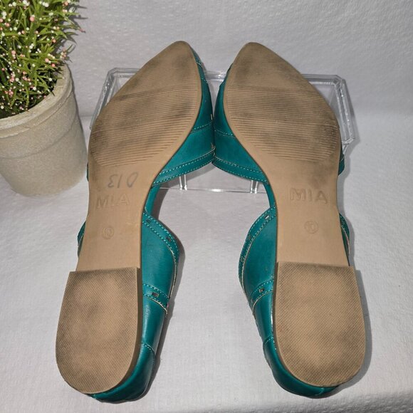 WOMENS MIA FLATS POINTED TOE ANKLE STRAP IN GREEN FAUX LEATHER SIZE 10 GUC - Picture 6 of 9
